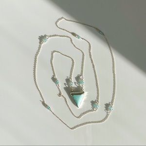 Long Turquoise Silver Pendant Necklace